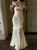 Evafashion Yellow Chiffon Mermaid Evening Dress Chic Strapless Party Dress HZ1024