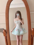 Ndyad Tulle Strapless A-Line Short Party Dresses Lace Homecoming Dress HZ1024