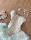Ndyad Tulle Strapless A-Line Short Party Dresses Lace Homecoming Dress HZ1024