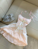 Ndyad Satin A-line Homecoming Dress Lace Spaghetti Strap Short Prom Dress for Party HZ1024