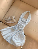 Ndyad Light Blue Halter Neck Chiffon Backless Homecoming Dress Short Party Dress HZ1024