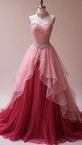 Ndyad Peach Strapless Sweetheart A-Line Wedding Dress Beaded Tulle Long Prom Dresses HZ1024