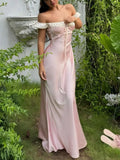 Ndyad Off Shoulder Sheath Satin Evening Dresses Gorgeous Party Dresses HZ1024