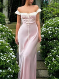 Ndyad Off Shoulder Sheath Satin Evening Dresses Gorgeous Party Dresses HZ1024