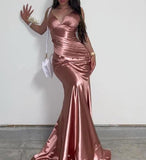 Ndyad Satin V-Neck Backless Mermaid Evening Dress Stunning Party Dresses HZ1024