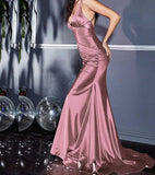 Ndyad Satin V-Neck Backless Mermaid Evening Dress Stunning Party Dresses HZ1024