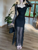 Ndyad Purple Square Neck Chiffon Long Sleeve Bodycon Party Dresses HZ1024