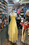 Evafashion Yellow Chiffon Cocktail Party Dresses Halter Neck Sleeveless Guest Dresses HZ1024