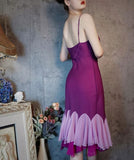 Ndyad Purple Satin Spaghetti Straps Sheath Chiffon Short Party Dress HZ1024