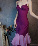 Ndyad Purple Satin Spaghetti Straps Sheath Chiffon Short Party Dress HZ1024