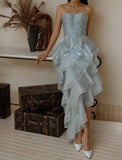 Ndyad Ice Blue Halter Neck Chiffon Short Party Dress Gorgeous Layered Chiffon Homecoming Dress HZ1024