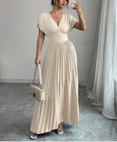 Ndyad Deep V A-line Pleated Party Dresses Wedding Guest Dress HZ1024