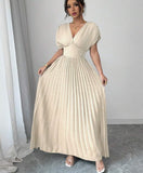 Ndyad Deep V A-line Pleated Party Dresses Wedding Guest Dress HZ1024