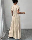 Ndyad Deep V A-line Pleated Party Dresses Wedding Guest Dress HZ1024