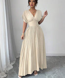 Ndyad Deep V A-line Pleated Party Dresses Wedding Guest Dress HZ1024