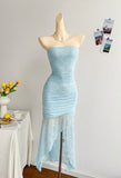 Ndyad Royal Blue Lace Bodycon Short Party Dress Strapless Backless Evening Dress HZ1024