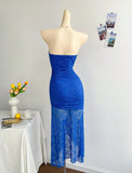 Ndyad Royal Blue Lace Bodycon Short Party Dress Strapless Backless Evening Dress HZ1024