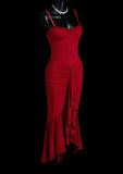 Ndyad Red Chiffon Spaghetti Straps Mermaid Party Dresses HZ1024