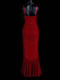 Ndyad Red Chiffon Spaghetti Straps Mermaid Party Dresses HZ1024