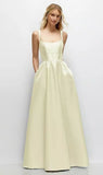Ndyad Dress??Butter Yellow A-Line Spaghetti Straps Satin Scoop Neck Backless Party Dress HZ1024