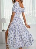 Ndyad Printed Square Neck Fashion Party Dress Elegant Bridesmaid Dress With Slit HZ1024
