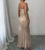 Ndyad Strapless Champagne Sequin Mermaid Party Dress Elegant Evening Gowns HZ1024
