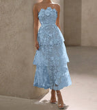 Ndyad Strapless Tulle Embroidered Applique A-Line Vintage Wedding Guest Dress Elegant Bridesmaid Dress HZ1024