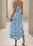 Ndyad Strapless Tulle Embroidered Applique A-Line Vintage Wedding Guest Dress Elegant Bridesmaid Dress HZ1024