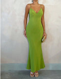 Ndyad Green V-Neck Mermaid Chiffon Backless Fashion Dress HZ1024