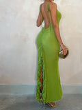 Ndyad Green V-Neck Mermaid Chiffon Backless Fashion Dress HZ1024
