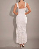 Evafashion White Jacquard Chiffon Mermaid Bridesmaid Dress Fashion Party Dress HZ1024