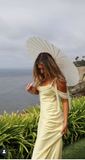 Ndyad Off-the-shoulder Satin Sheath Formal Dresses Butter Yellow Evening Gowns HZ1024