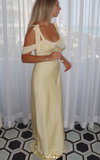 Ndyad Off-the-shoulder Satin Sheath Formal Dresses Butter Yellow Evening Gowns HZ1024