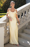 Ndyad Off-the-shoulder Satin Sheath Formal Dresses Butter Yellow Evening Gowns HZ1024