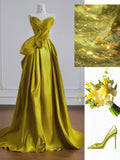 Evafashion Yellow Satin Sweetheart Neck A-Line Sweet 16 Dress Gorgeous Formal Evening Gowns HZ1024