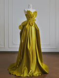 Evafashion Yellow Satin Sweetheart Neck A-Line Sweet 16 Dress Gorgeous Formal Evening Gowns HZ1024