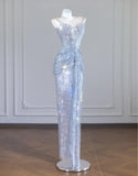 Ndyad Rhinestone Spaghetti Strap Bodycon Evening Gowns Gorgeous Long Prom Dresses HZ1024