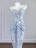 Ndyad Rhinestone Spaghetti Strap Bodycon Evening Gowns Gorgeous Long Prom Dresses HZ1024