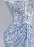 Ndyad Rhinestone Spaghetti Strap Bodycon Evening Gowns Gorgeous Long Prom Dresses HZ1024
