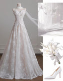 Ndyad Strapless Tulle Lace Vintage Wedding Dress Gorgeous A-Line Long Prom Dresses HZ1024