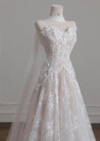 Ndyad Strapless Tulle Lace Vintage Wedding Dress Gorgeous A-Line Long Prom Dresses HZ1024