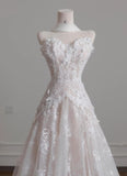 Ndyad Strapless Tulle Lace Vintage Wedding Dress Gorgeous A-Line Long Prom Dresses HZ1024