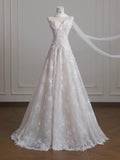 Ndyad Strapless Tulle Lace Vintage Wedding Dress Gorgeous A-Line Long Prom Dresses HZ1024