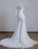 Ndyad Strapless Satin Lace Mermaid Train Wedding Dress,Elegant Long Prom Dresses HZ1024