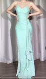 Ndyad Tiffany Blue Mermaid Spaghetti Strap Chiffon Prom Dresses Elegant Evening Gowns HZ1024