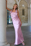 Ndyad Gray Pink Spaghetti Straps Satin Fashion Dress for Party&Bridesmaids HZ1024