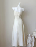 Ndyad Off-White Spaghetti Strap Prom Dresses Fashion Bridesmaid Dress HZ1024
