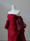 Evafashion Satin Burgundy Long Prom Dress, Burgundy Long Evening Dress HZ1024