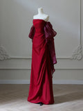 Evafashion Satin Burgundy Long Prom Dress, Burgundy Long Evening Dress HZ1024