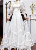 Ndyad A-Line White Turtleneck Lace Beading Tulle Long Sleeve Vintage Wedding Dress HZ1024